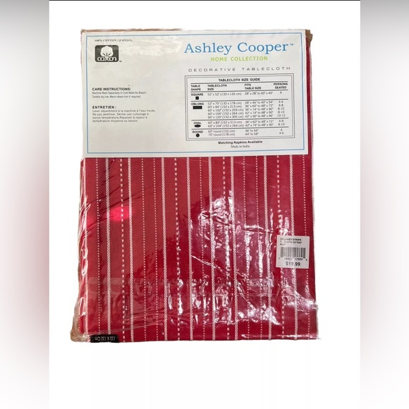 Ashley Cooper Tablecloth Christmas Valentines  Red White Square 52”x 52” NWT - Picture 2 of 6